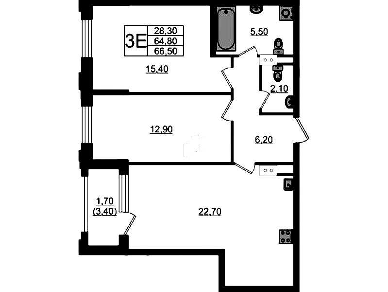 2-комнатная квартира 66.5 м², 11/13 эт., ЖК «Тайм Сквер»